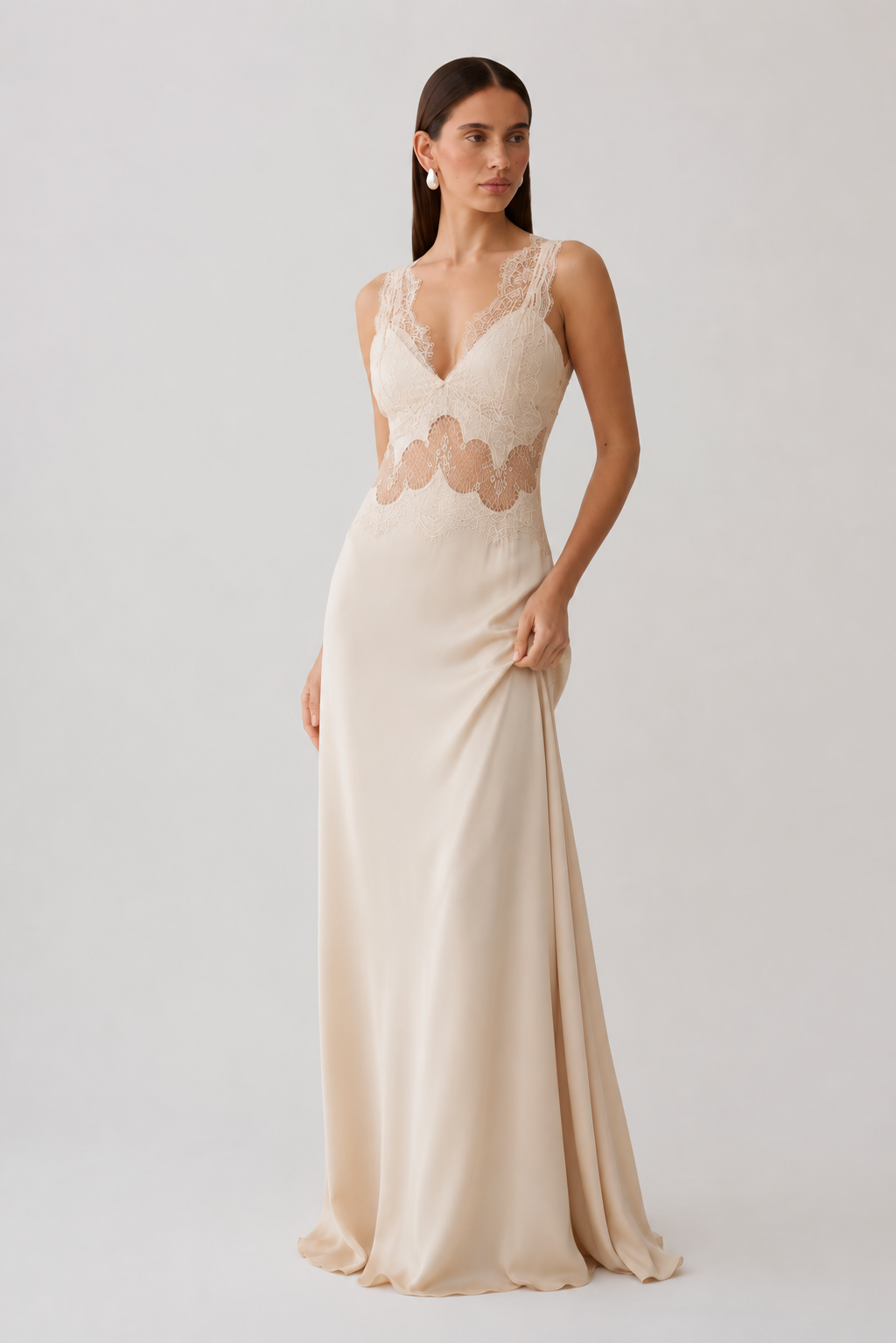 Olina Satin Lace Maxi Dress