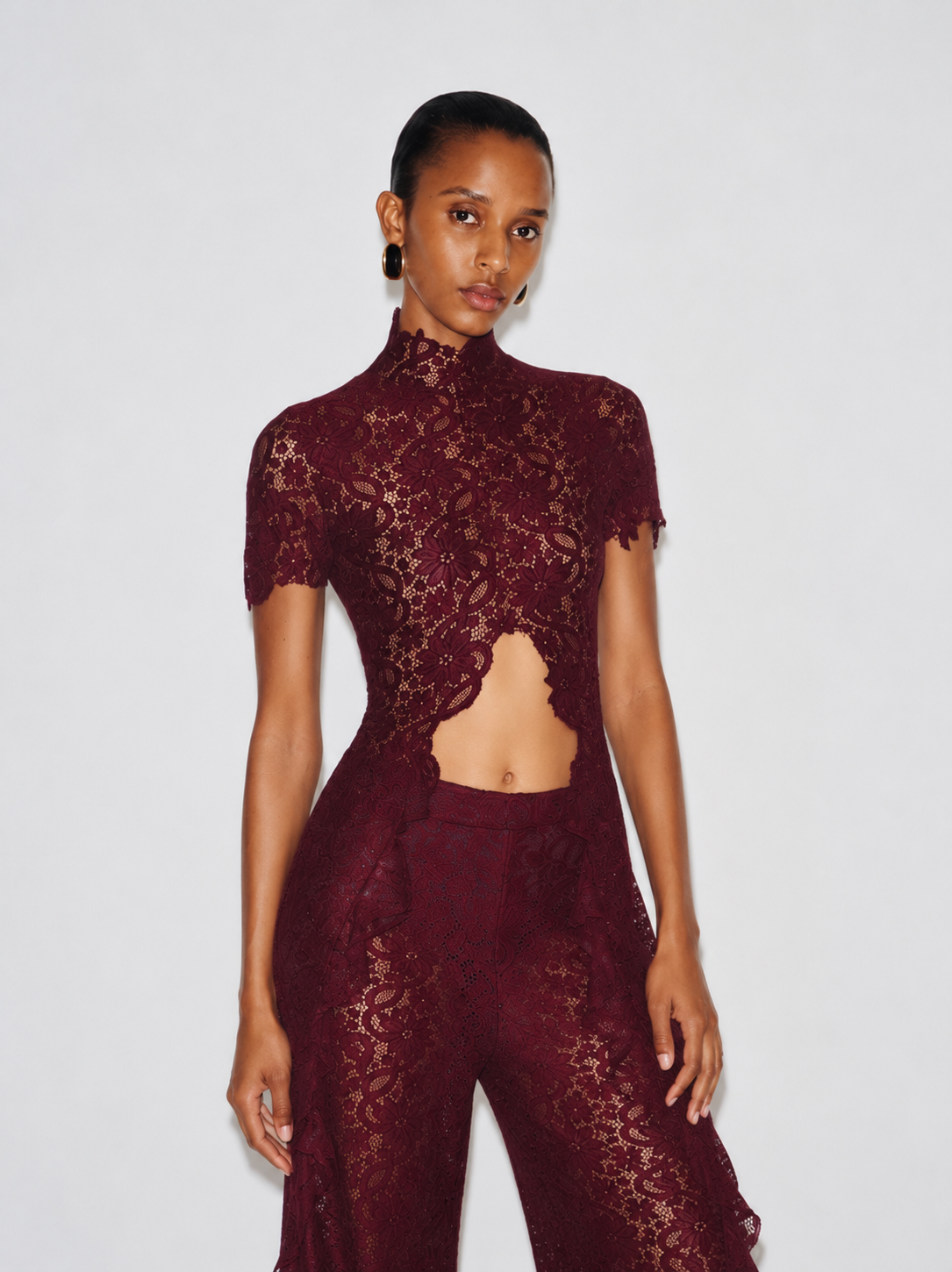 Loana Lace Top & Pants Set - Burgundy