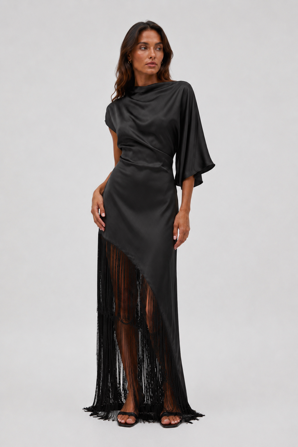 Ada Fringe Satin Maxi Dress