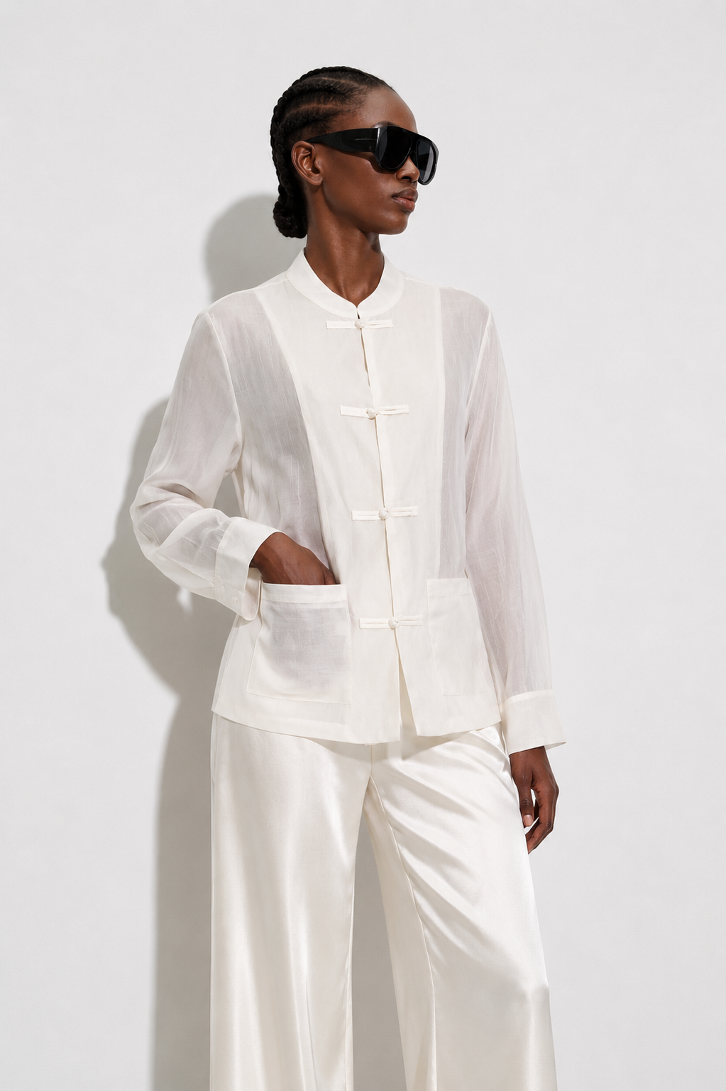Raquel Sheer Mandarin Collar Blouse