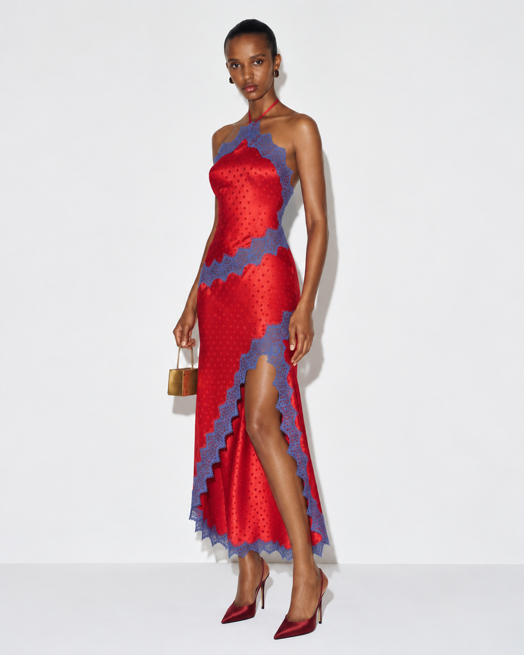 Nomi Satin Lace Midi Dress