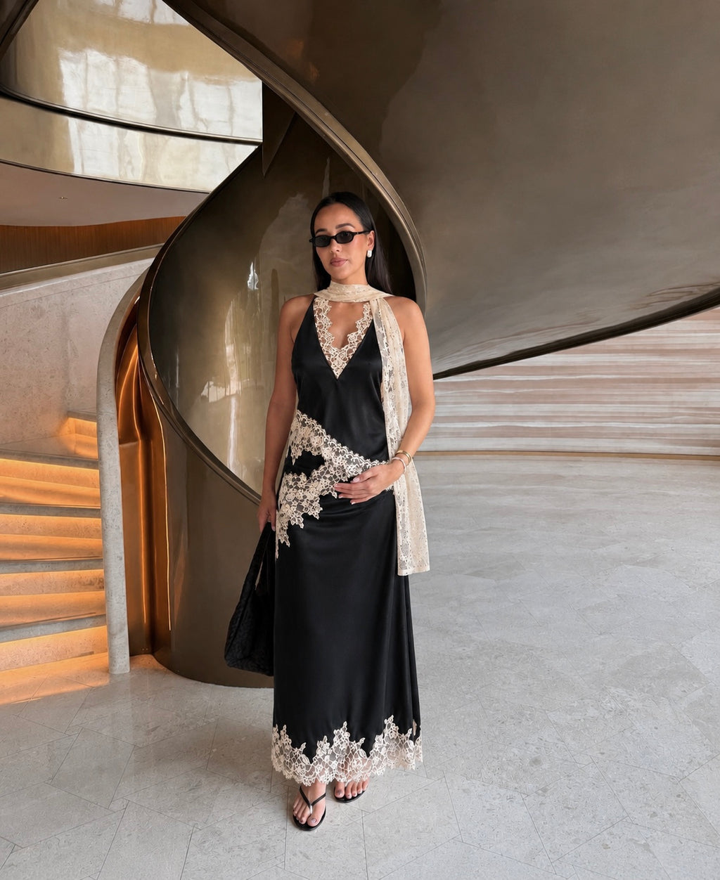 Kelsey Satin Lace Skirt - Black