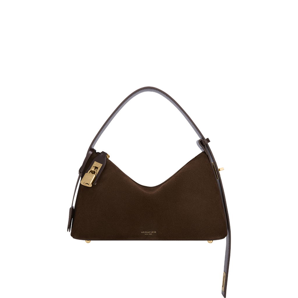 Gold Espresso Suede Hobo Bag