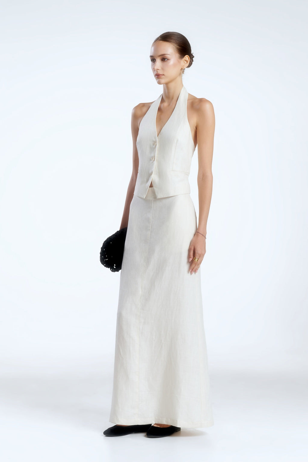 HALTERNECK LINEN DEMI-VEST - OFF-WHITE