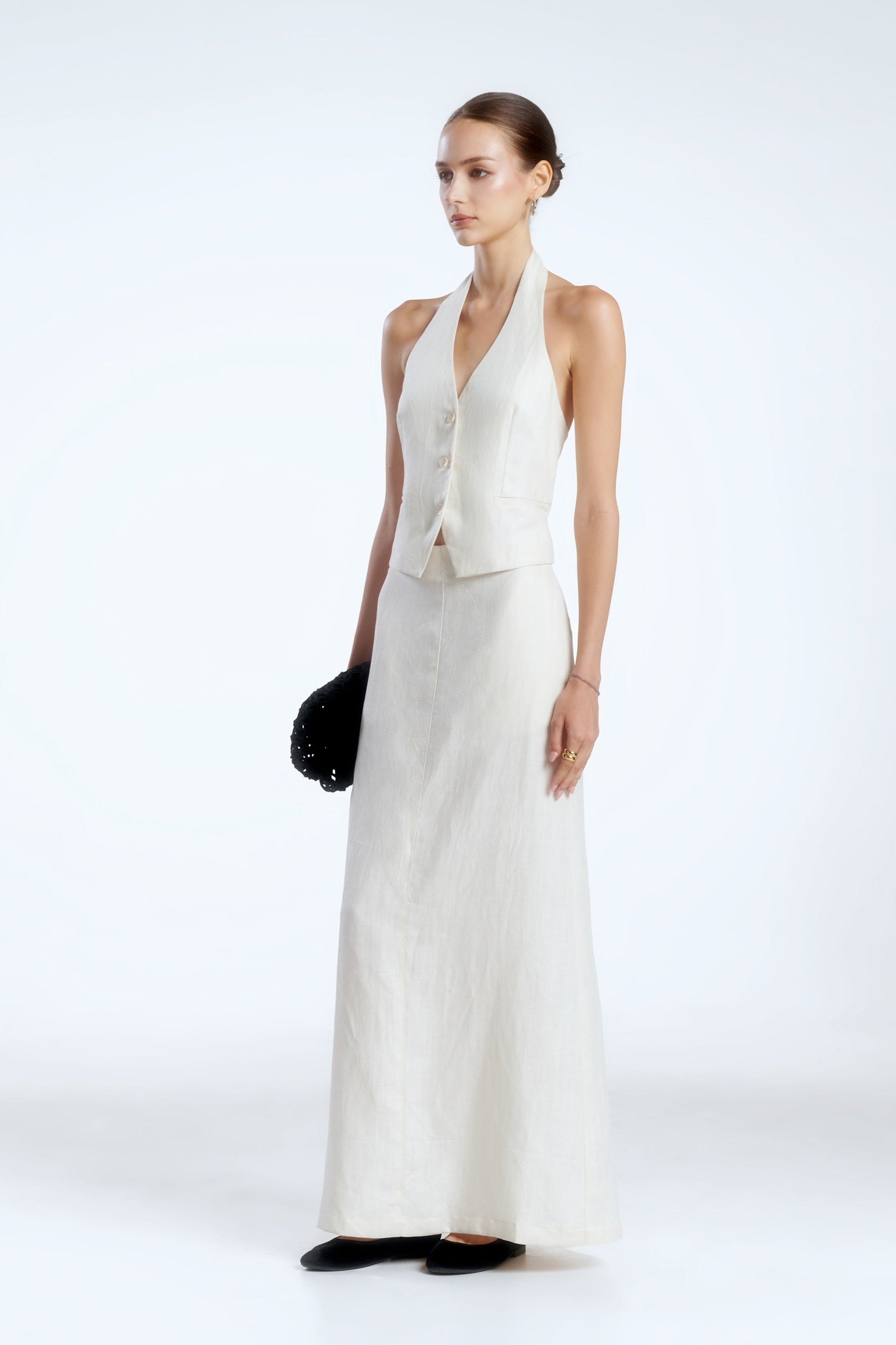 HALTERNECK LINEN DEMI-VEST - OFF-WHITE