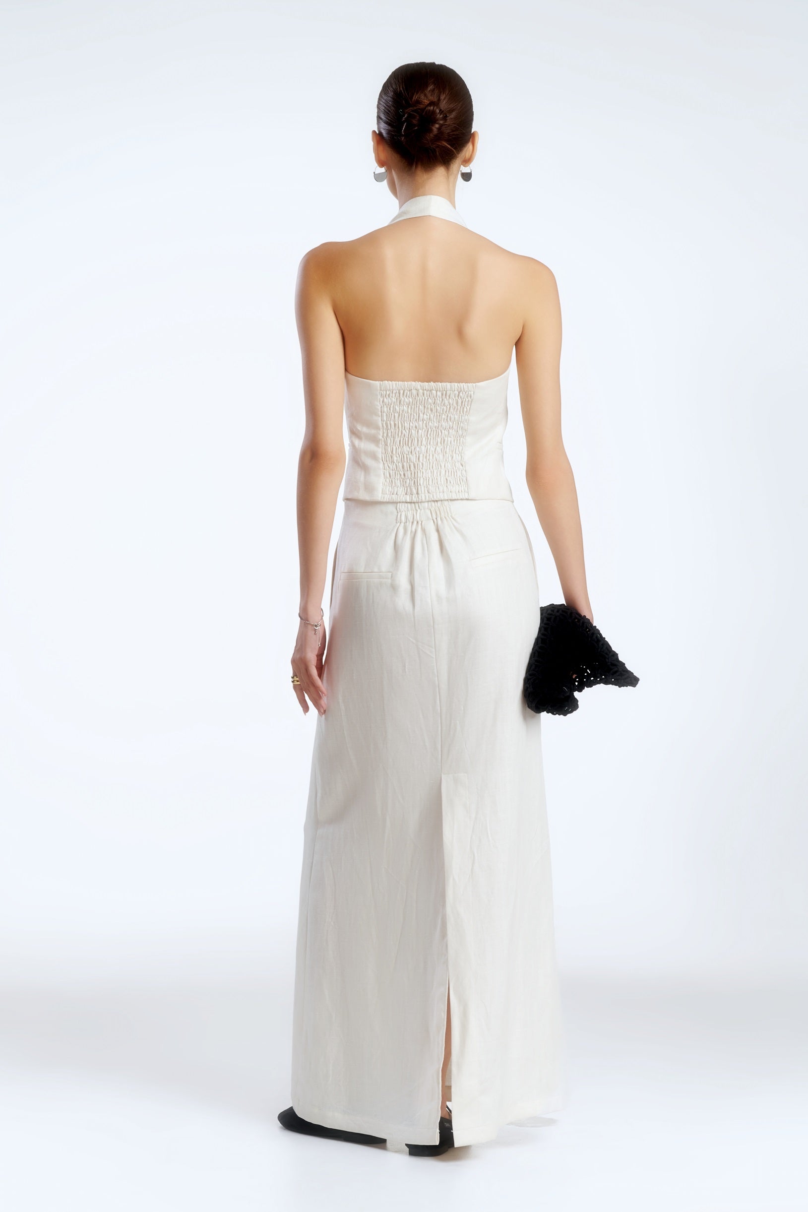 HALTERNECK LINEN DEMI-VEST - OFF-WHITE