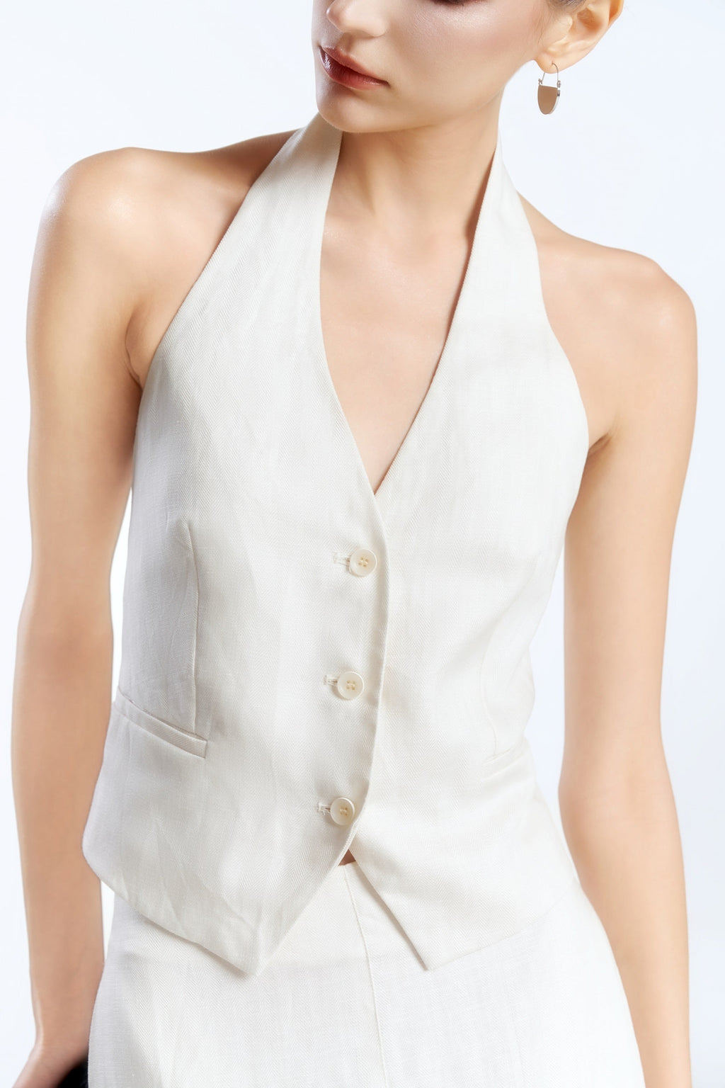 HALTERNECK LINEN DEMI-VEST - OFF-WHITE
