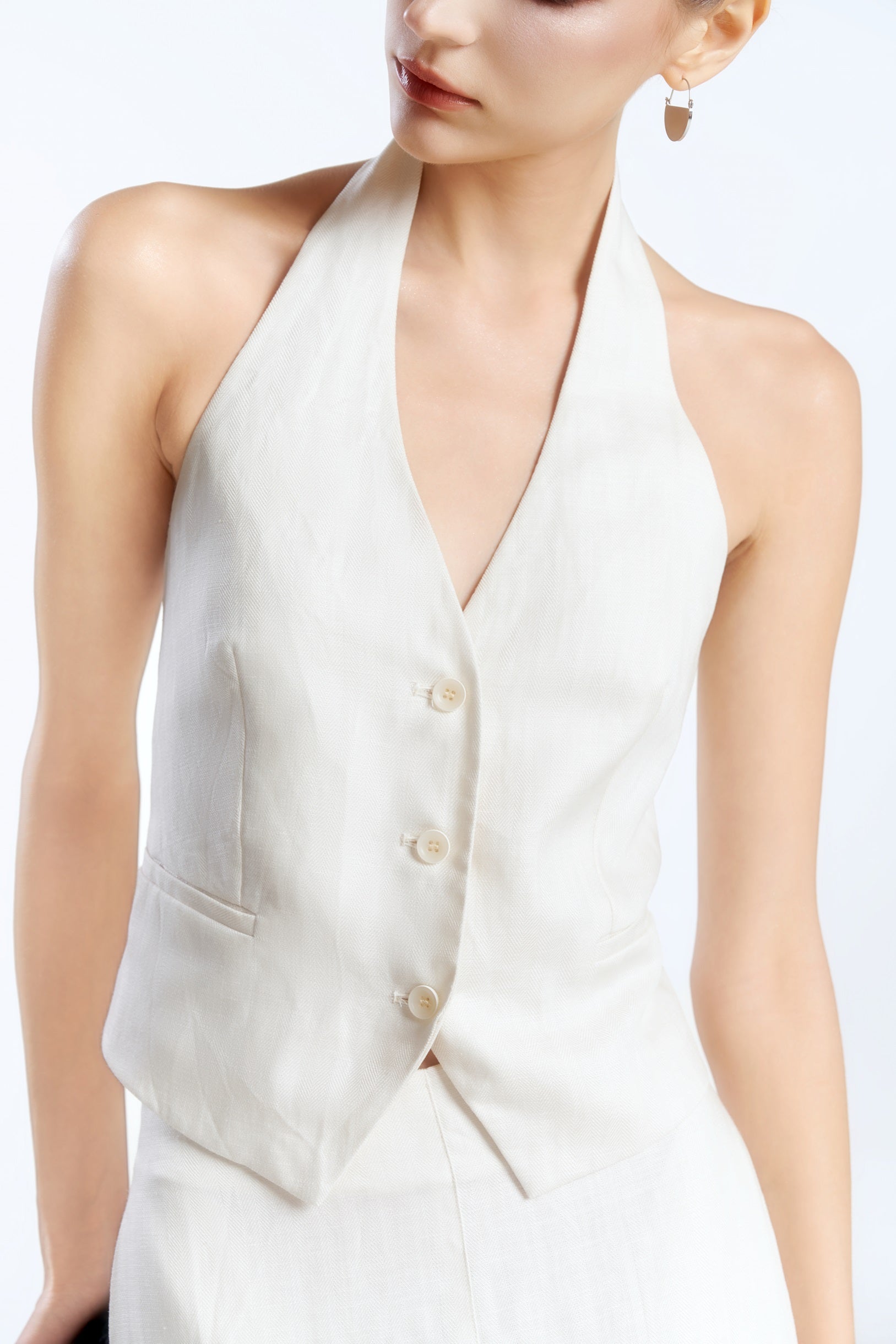 HALTERNECK LINEN DEMI-VEST - OFF-WHITE