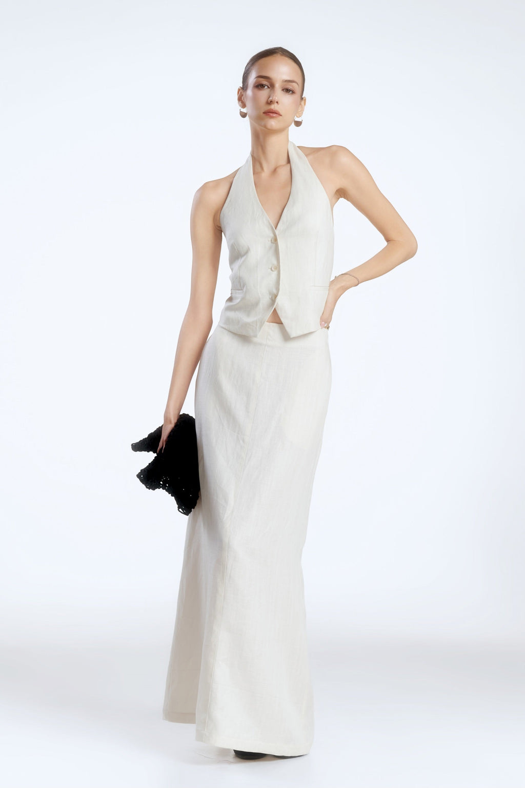 HALTERNECK LINEN DEMI-VEST - OFF-WHITE