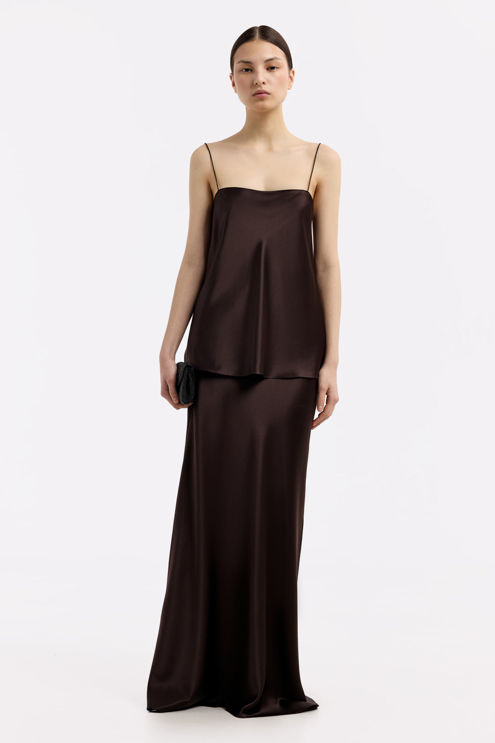 Hanna Espresso straight-neck silk-satin cami top - Image 4
