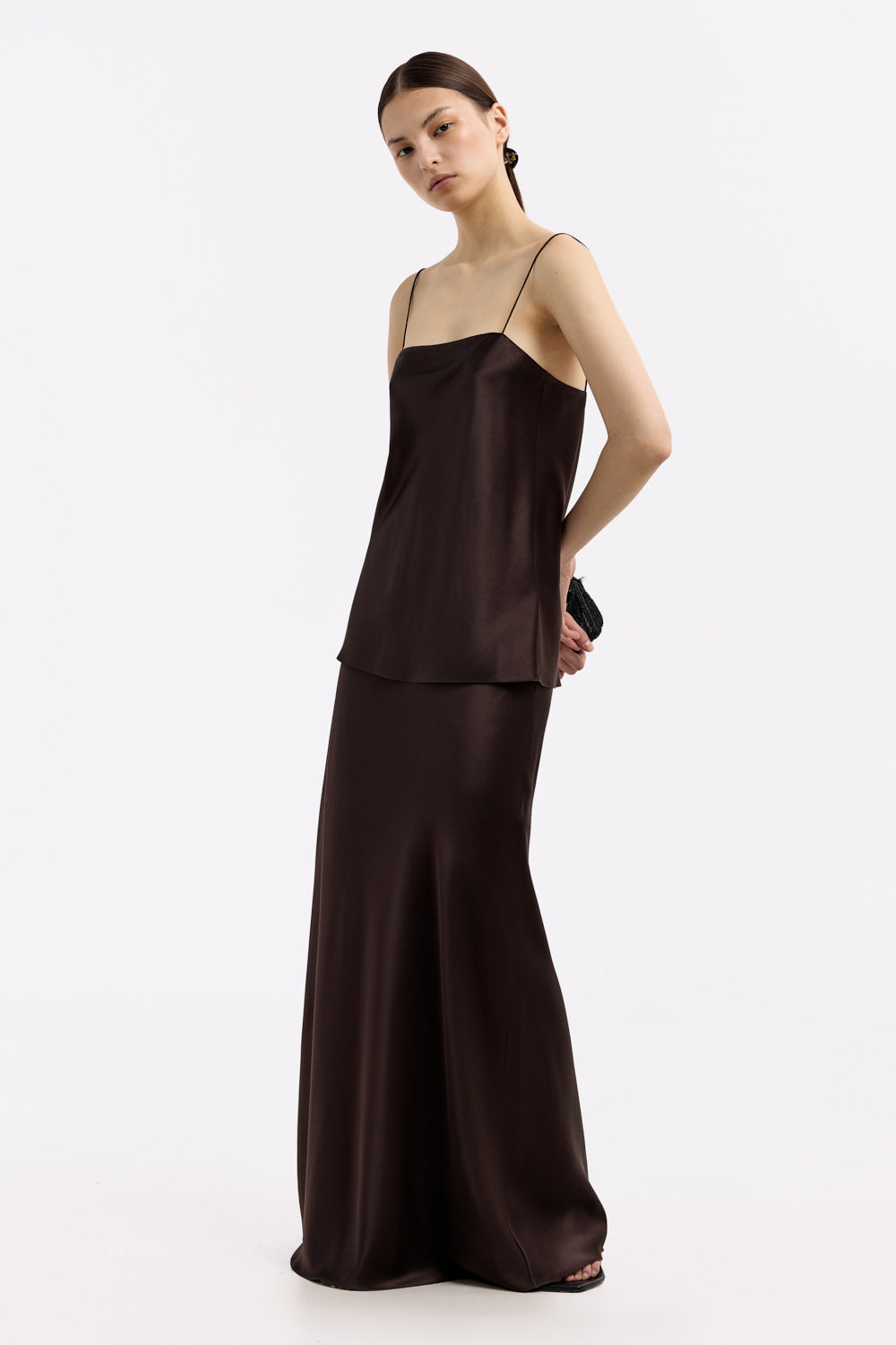 Hanna Espresso straight-neck silk-satin cami top - Image 6