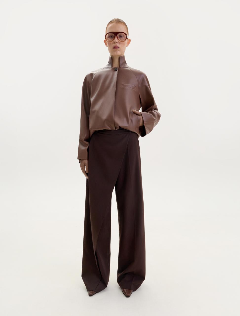Brown wrap-front pants