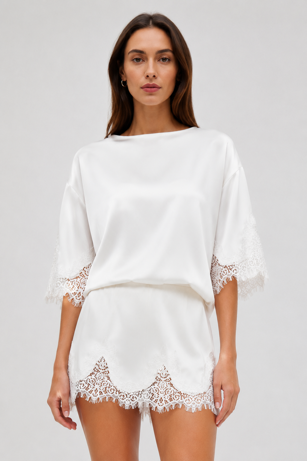 Regina Satin Lace Trim Mini Dress