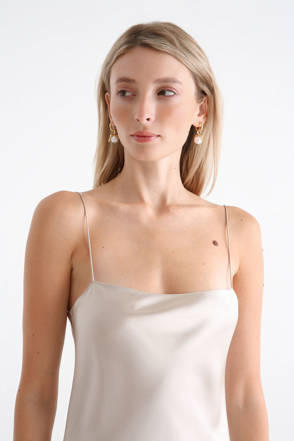 Zoe Oyster square neck silk satin maxi dress