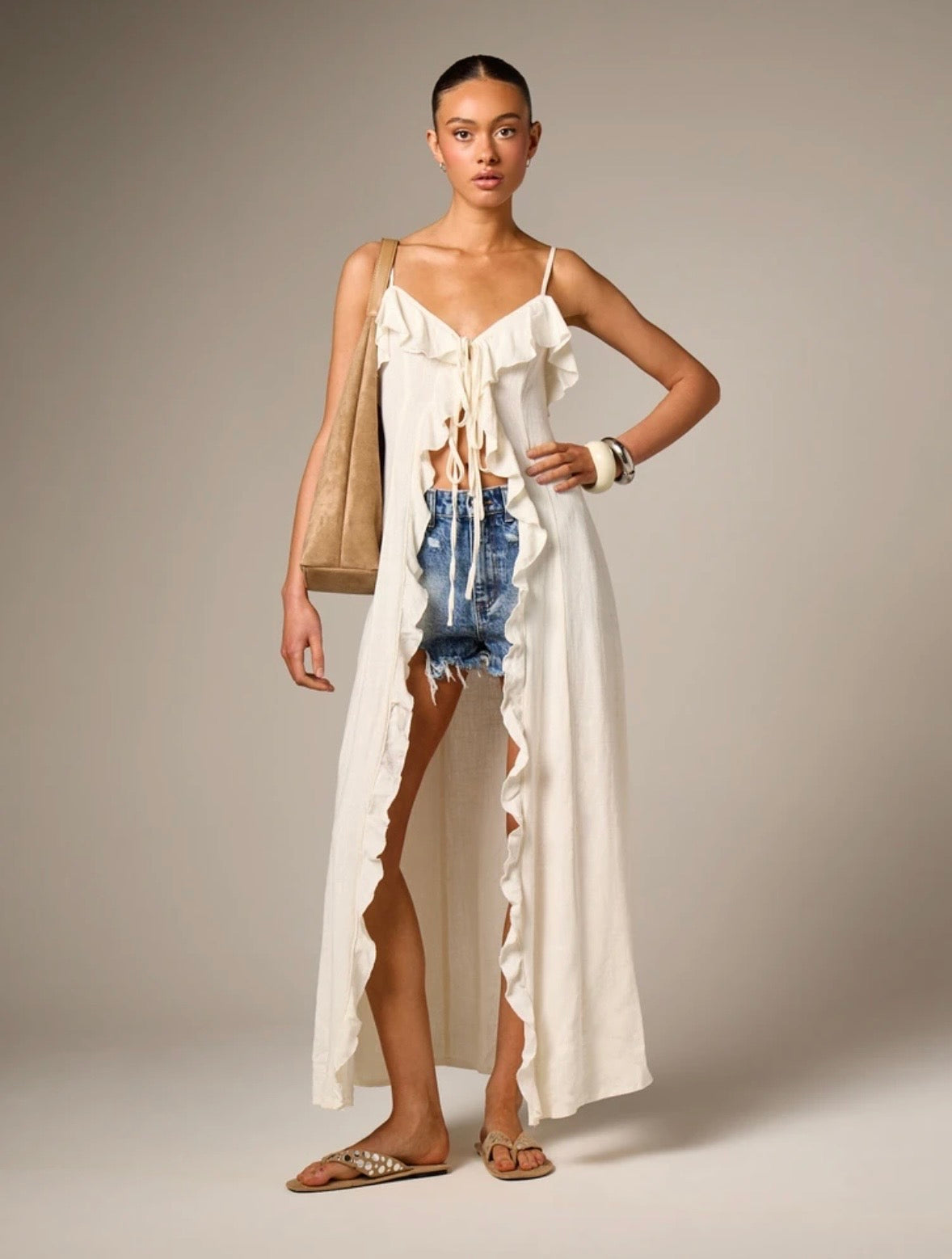 Ruffle Tie-Front Linen Top