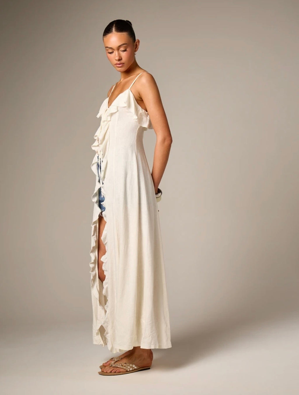 Ruffle Tie-Front Linen Top