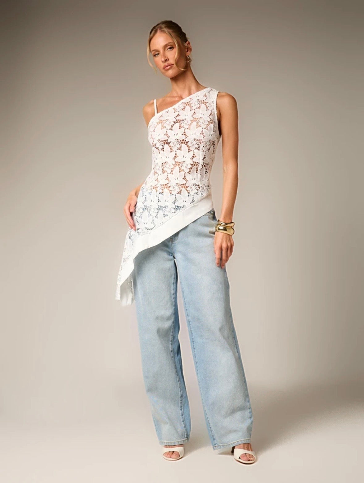 Serena Asymmetrical Floral Lace Top