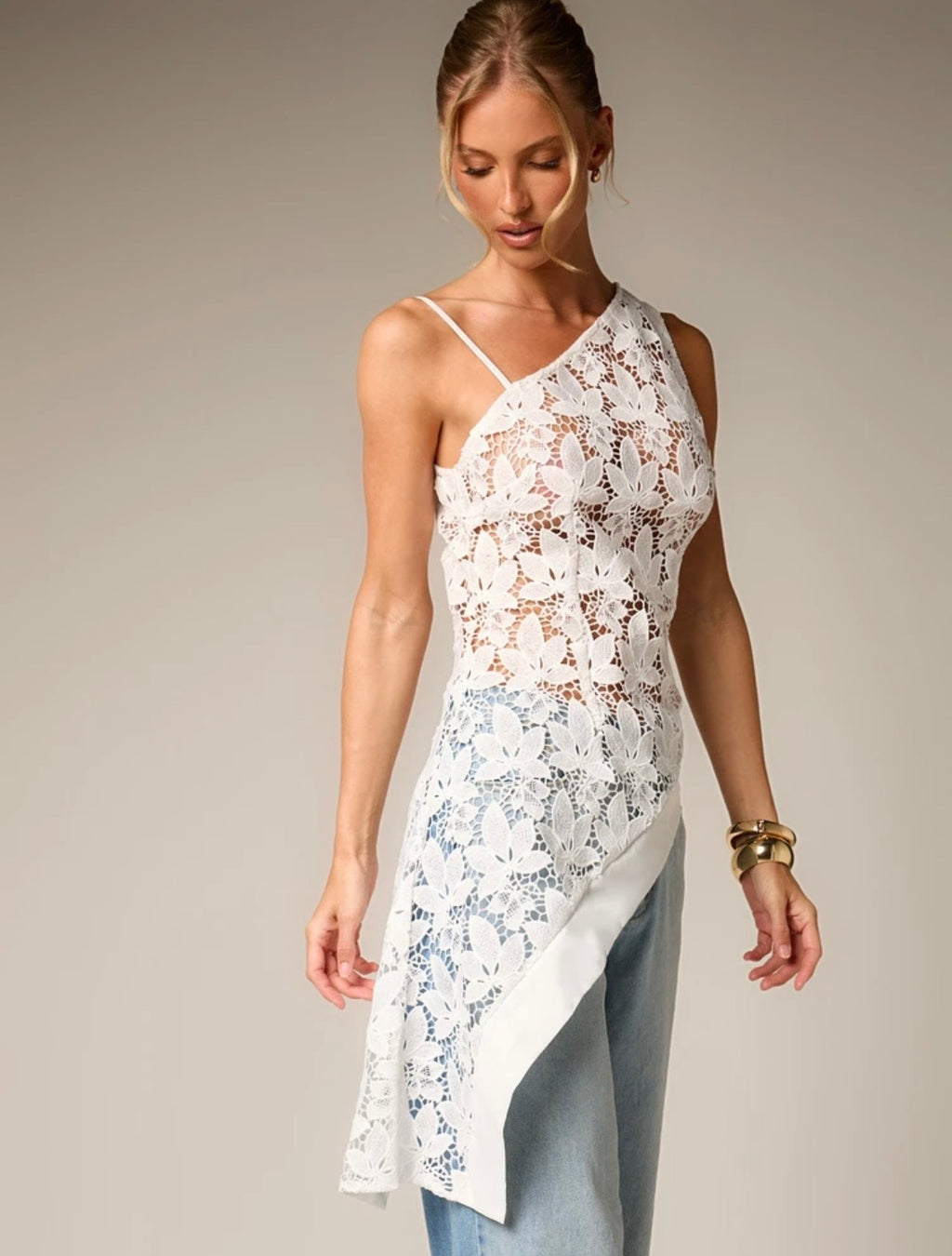 Serena Asymmetrical Floral Lace Top
