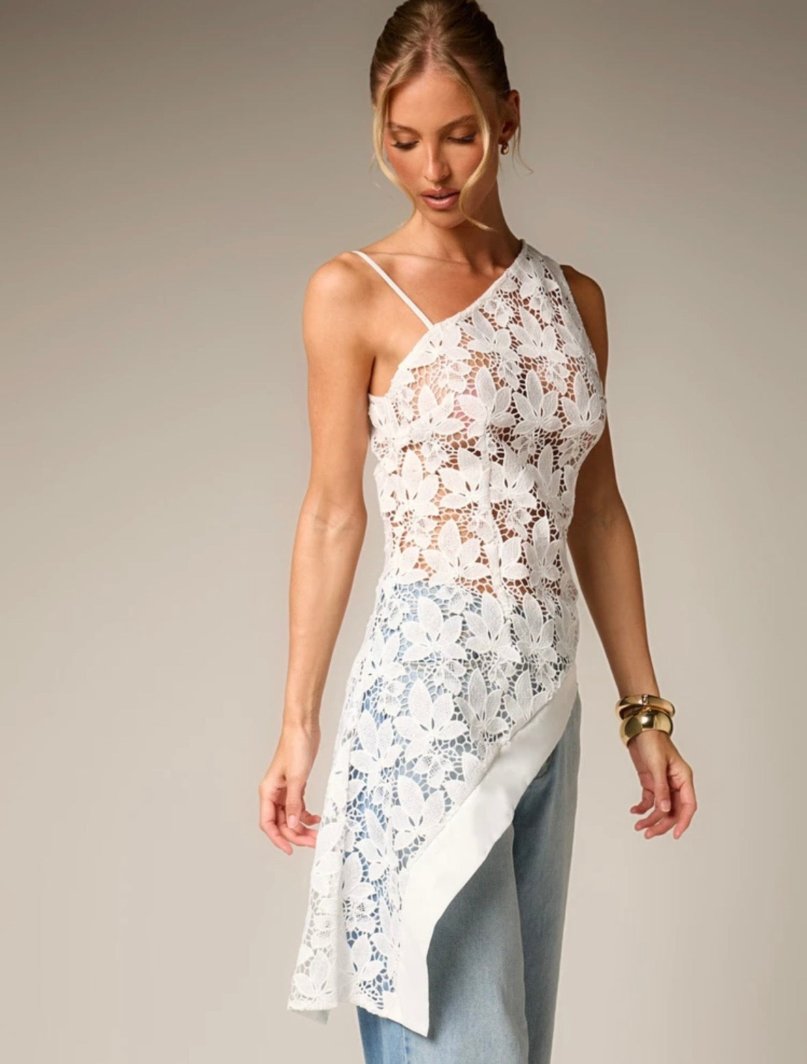 Serena Asymmetrical Floral Lace Top