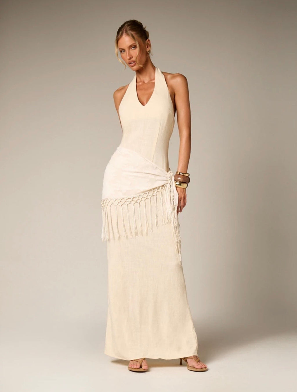 Lorane Linen Blend Fringe Maxi dress