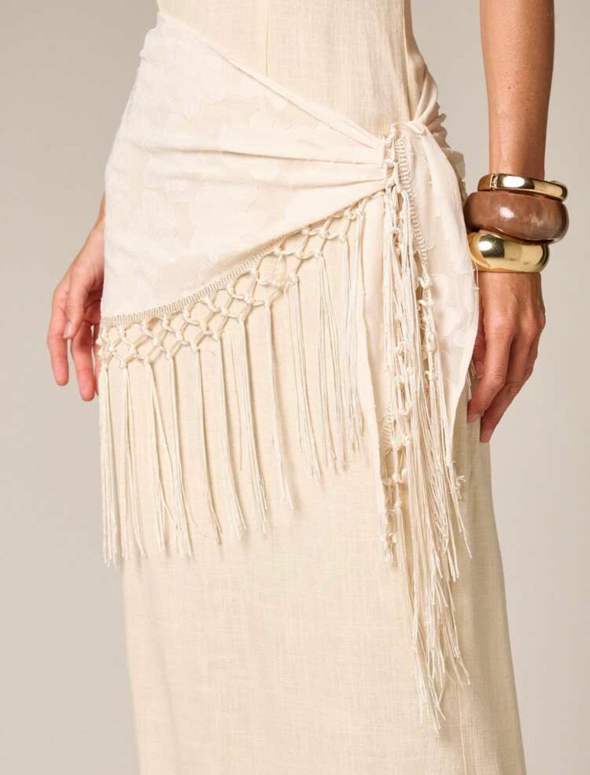 Lorane Linen Blend Fringe Maxi dress