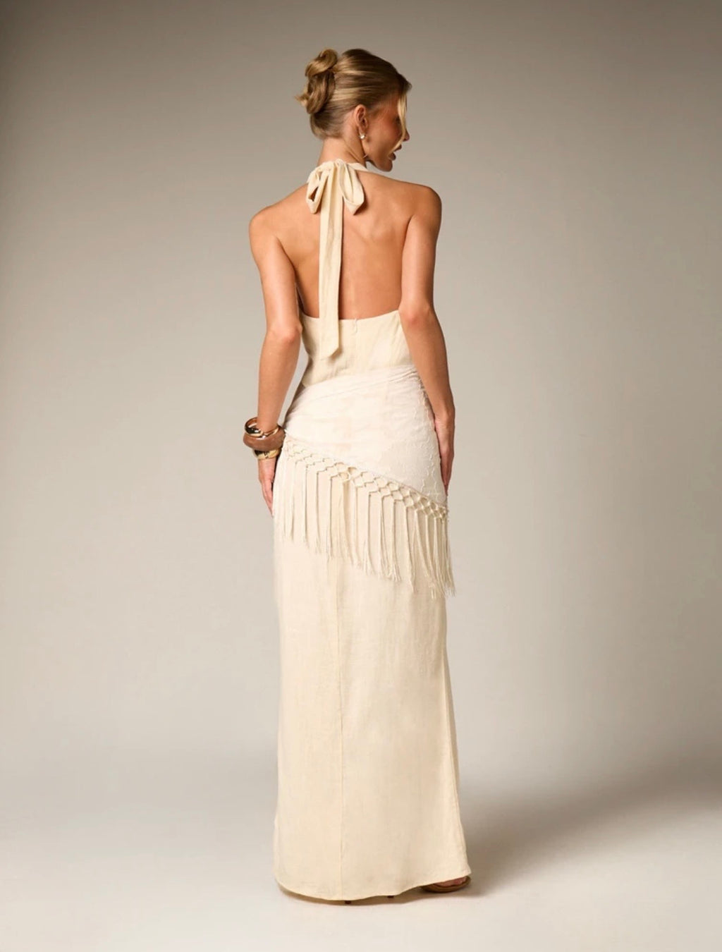 Lorane Linen Blend Fringe Maxi dress