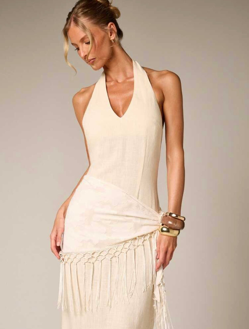 Lorane Linen Blend Fringe Maxi dress