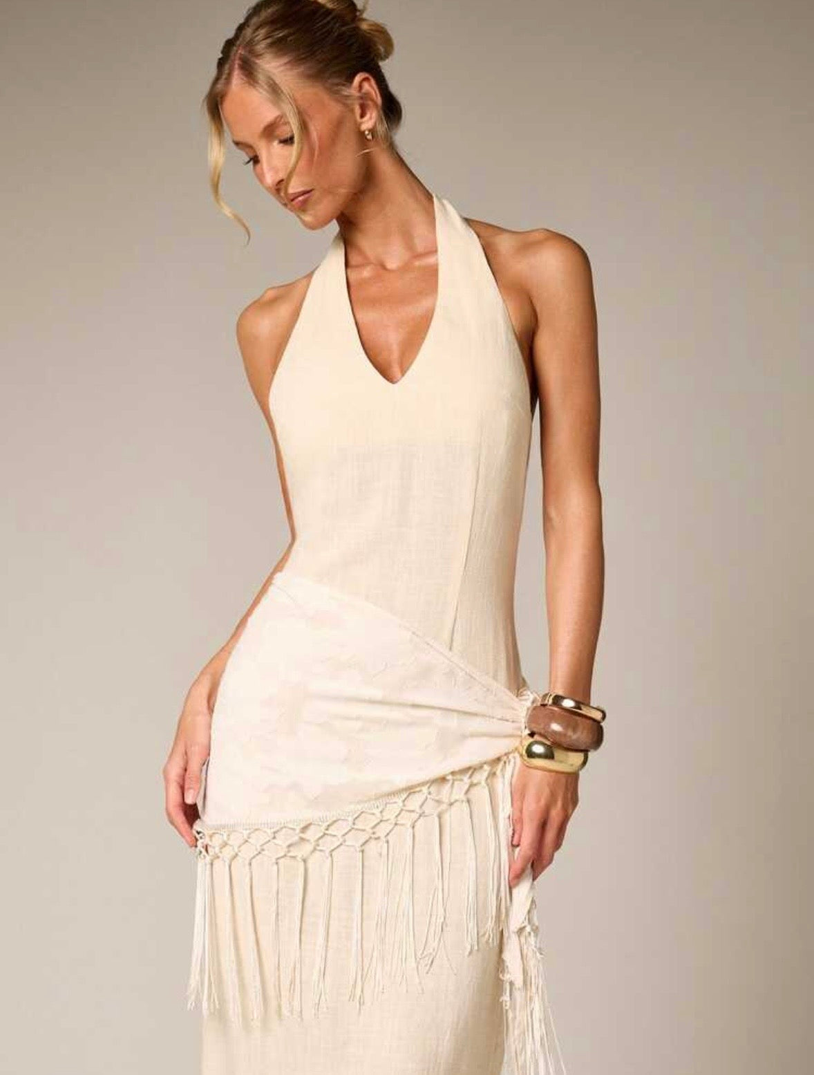 Lorane Linen Blend Fringe Maxi dress