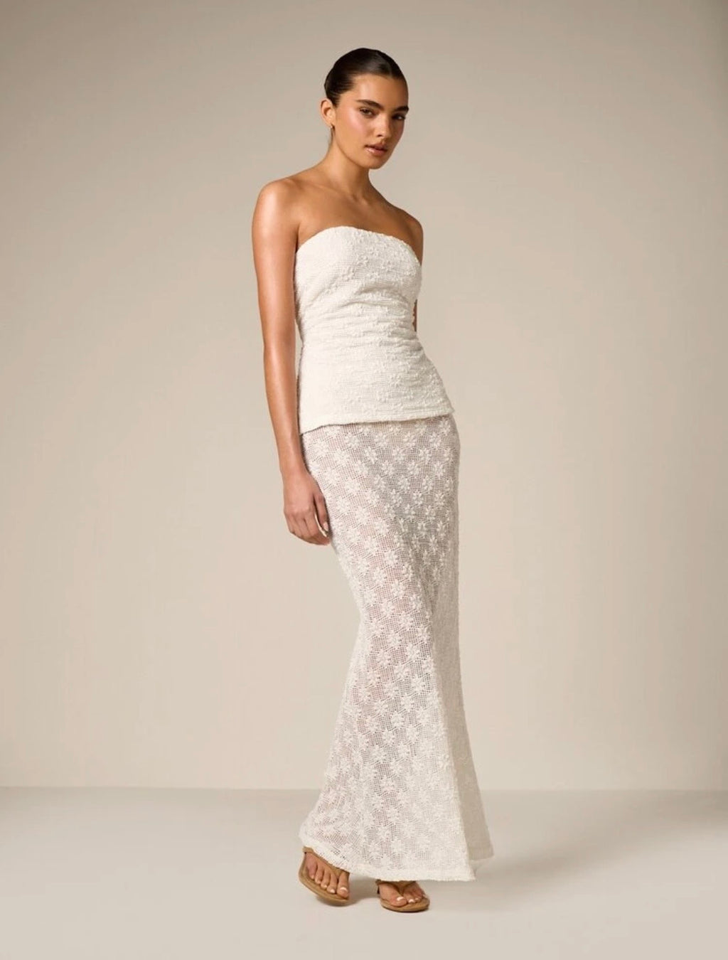 Julia Textured Top & Lace Maxi Skirt Set