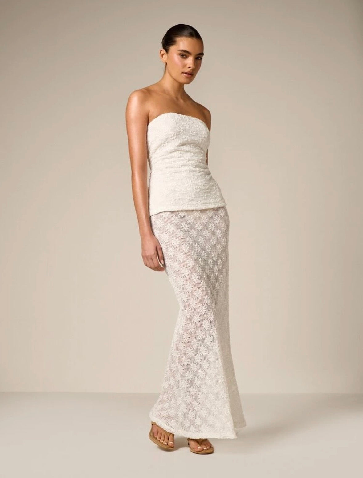 Julia Textured Top & Lace Maxi Skirt Set