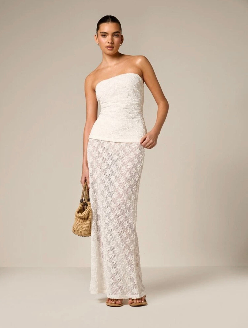 Julia Textured Top & Lace Maxi Skirt Set