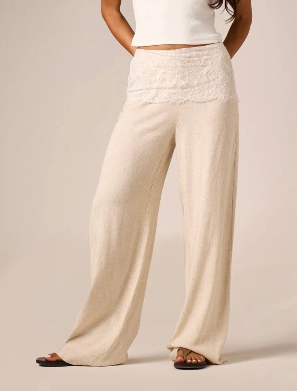 Madison Linen Lace Waistband Pants