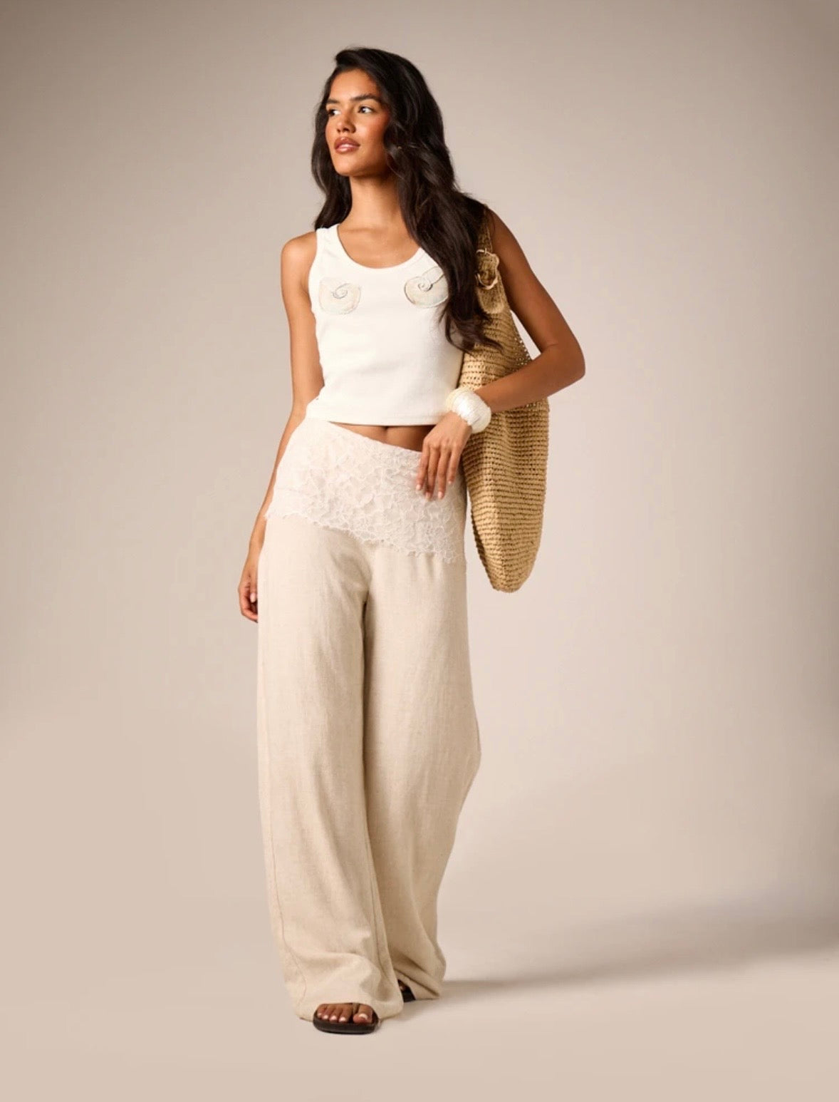 Madison Linen Lace Waistband Pants