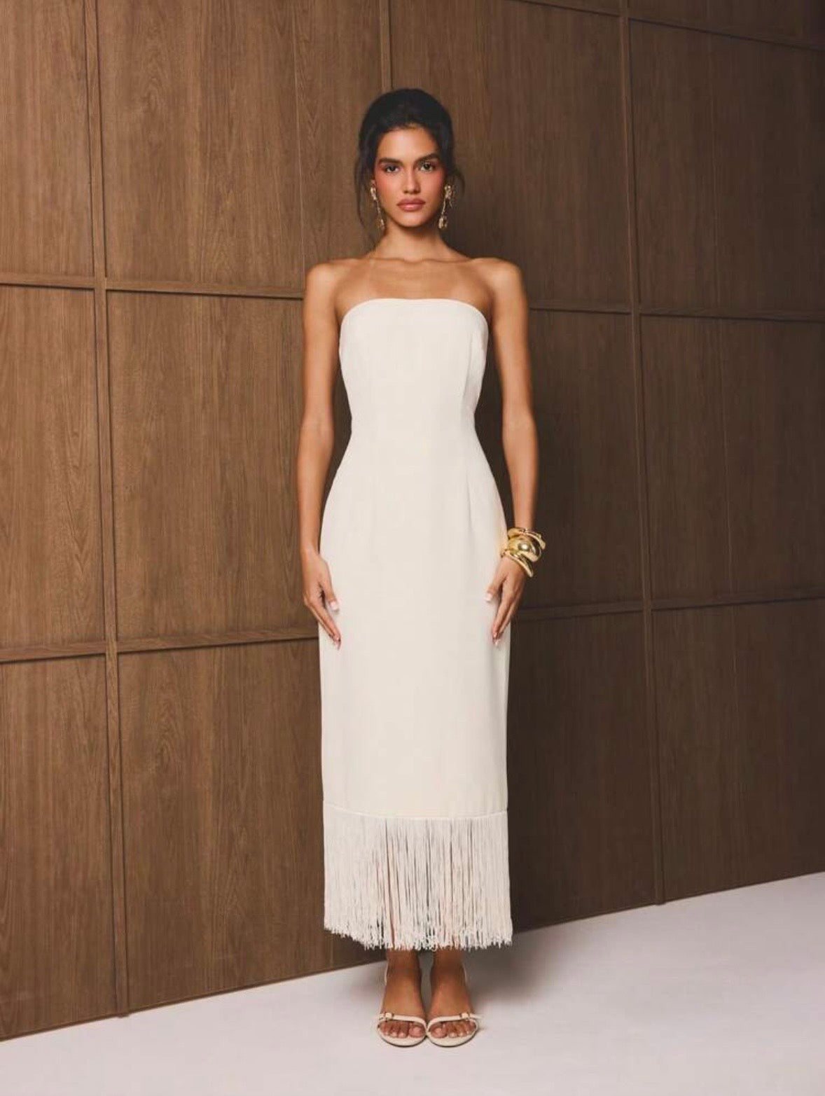 Dana Strapless Fringe Midi Dress
