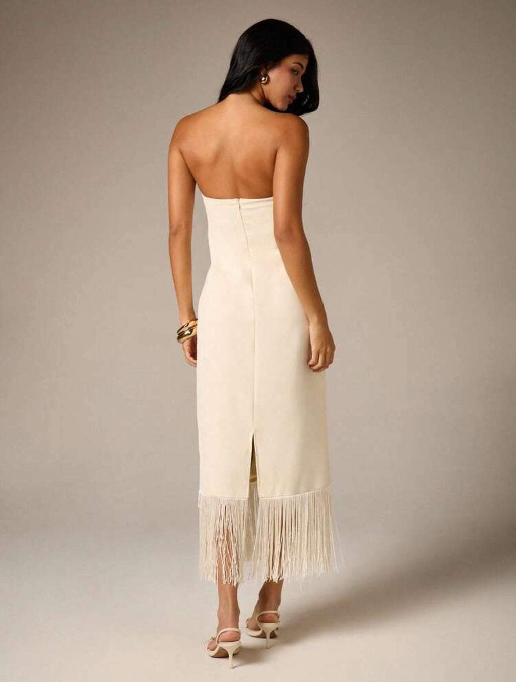Dana Strapless Fringe Midi Dress