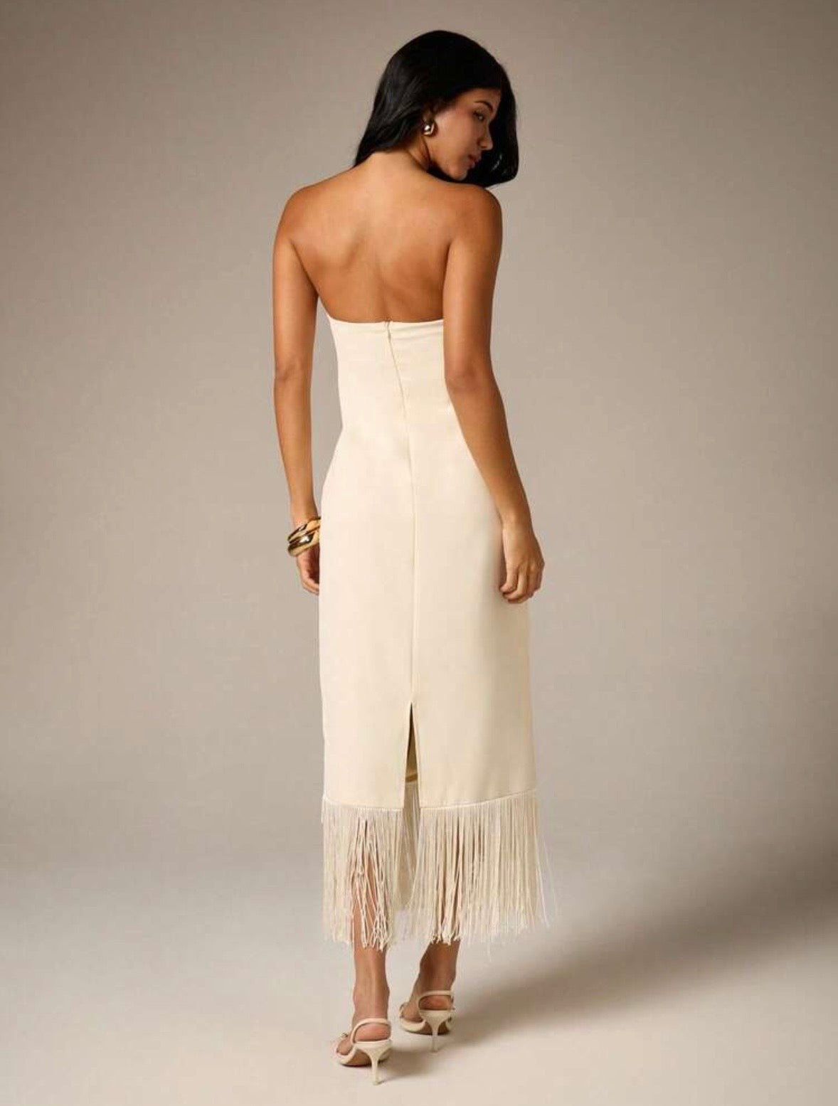 Dana Strapless Fringe Midi Dress