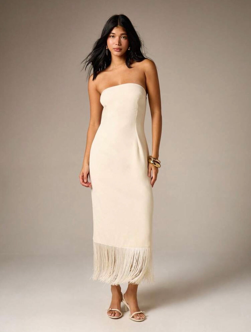 Dana Strapless Fringe Midi Dress