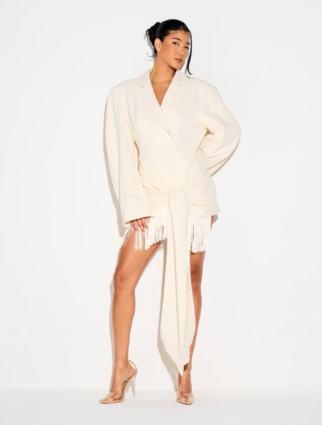 Omri Fringe Wrap Blazer Dress