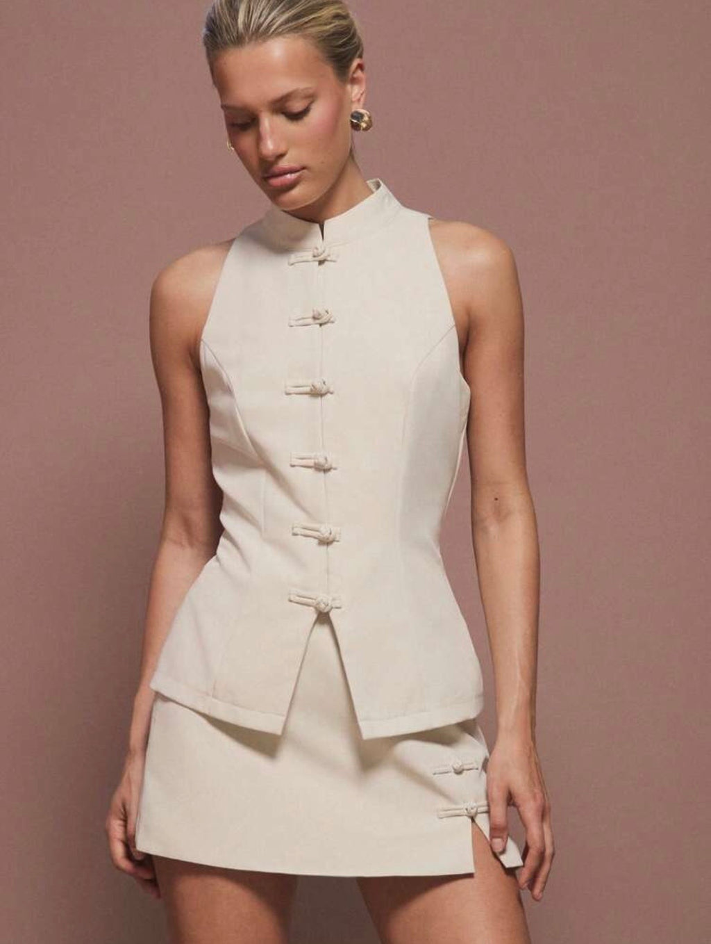 Alisha Mandarin Collar Knot Top