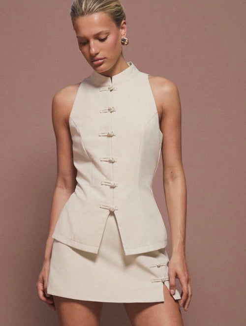 Alisha Mandarin Collar Knot Top