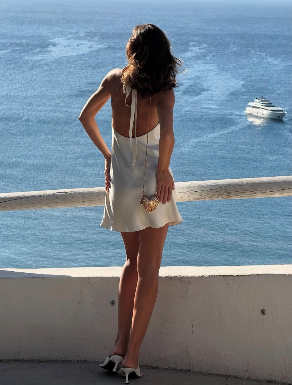 Cea Butter-Cream silk-satin backless halter-neck mini dress