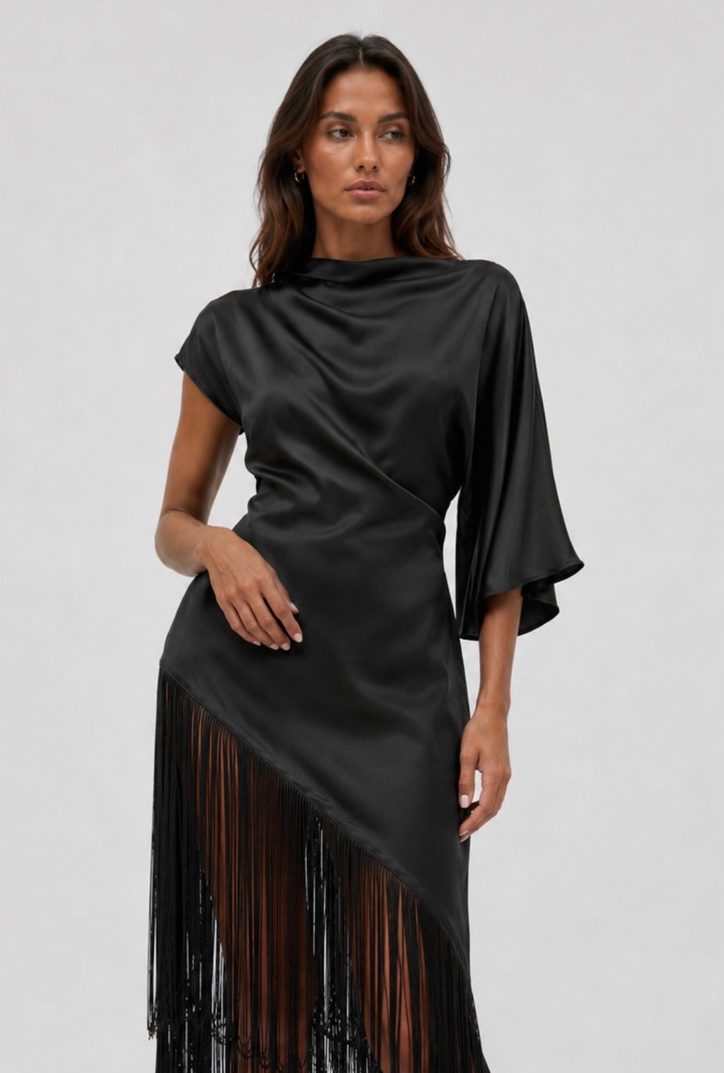 Ada Fringe Satin Maxi Dress