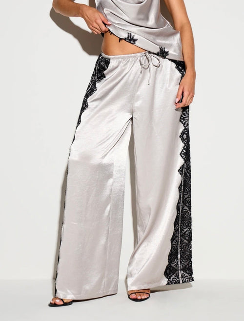 Agnes Satin Wide-Leg Pants with Lace Trim