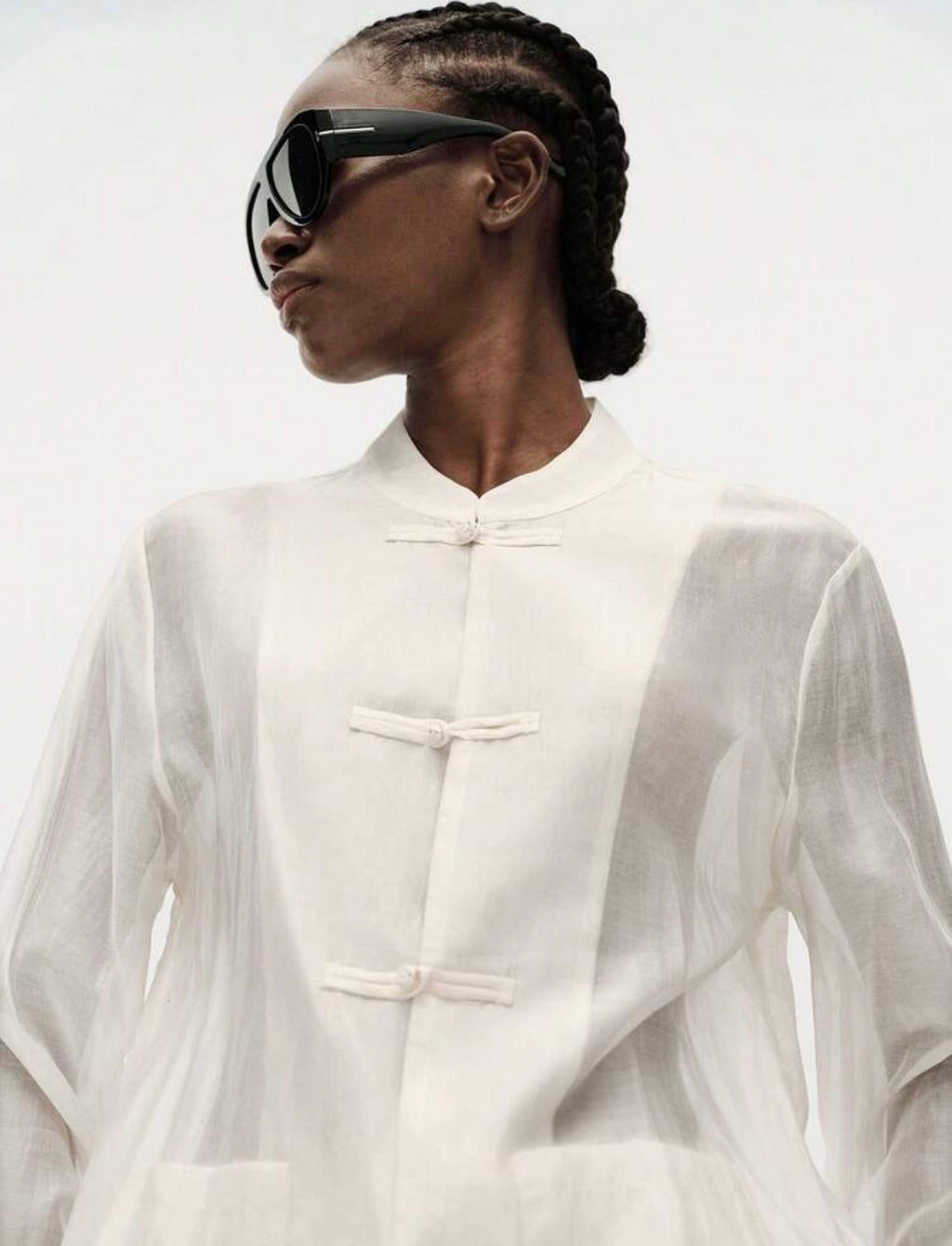 Raquel Sheer Mandarin Collar Blouse