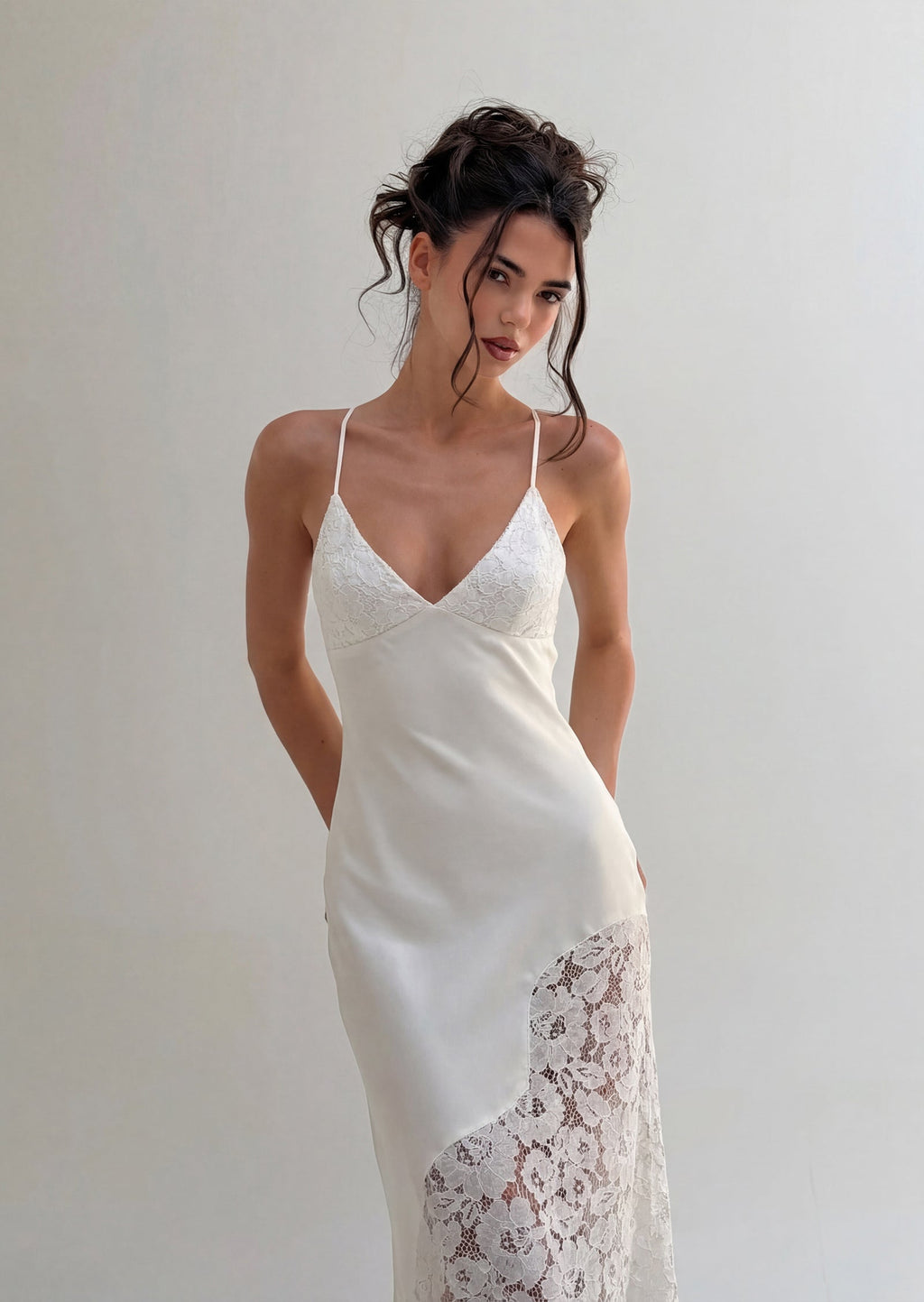 Lusélle Satin Lace Slip Dress