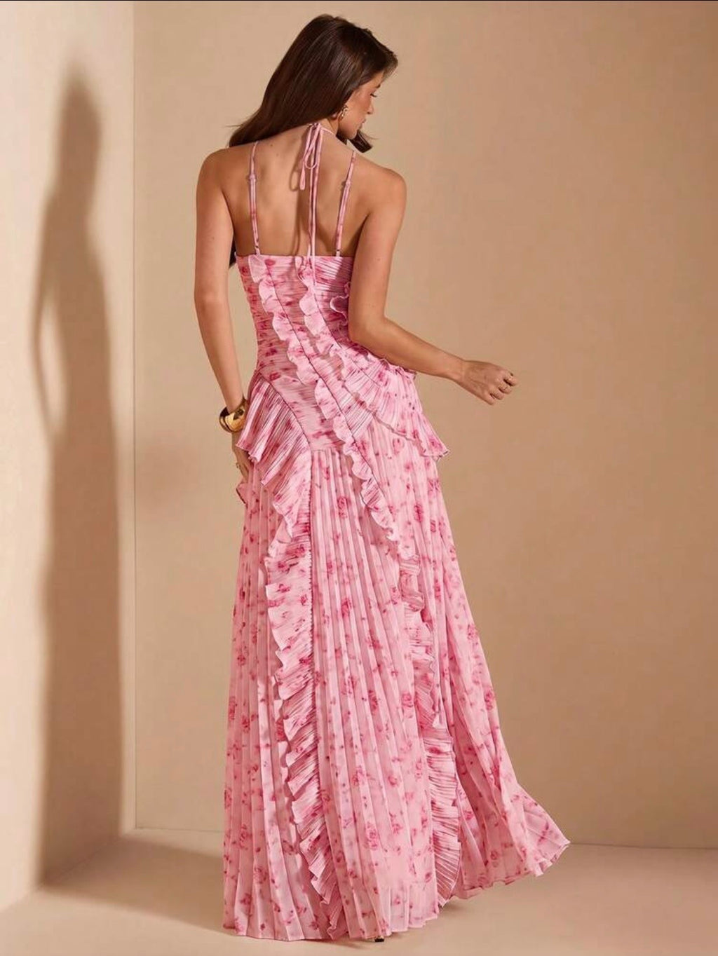 Rosalie Ruffle Pleated Maxi Dress - Pink
