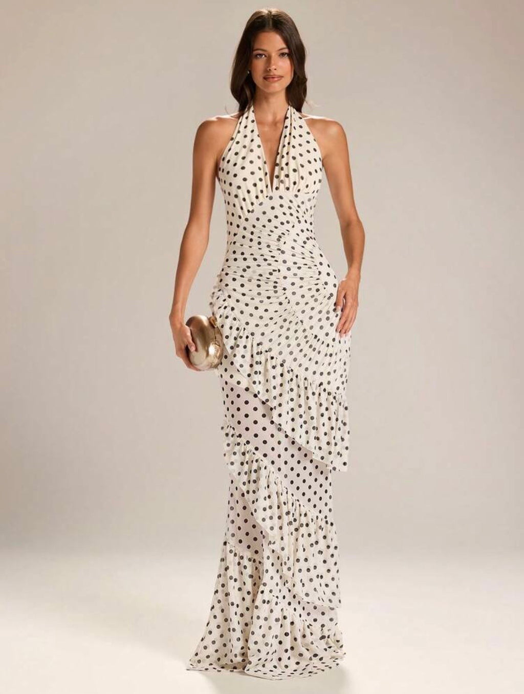 Aralia Polka Dot Halter Maxi Dress