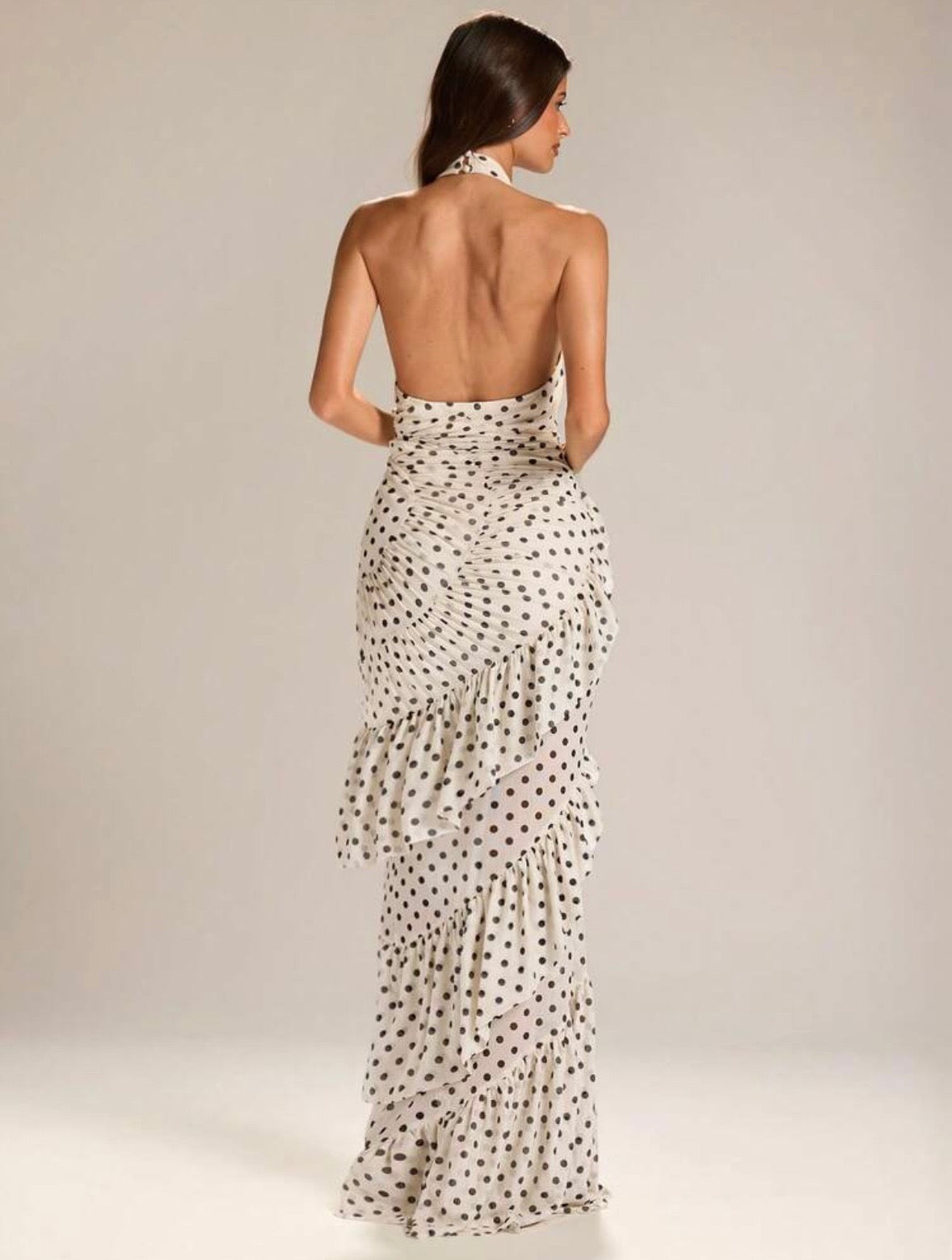 Aralia Polka Dot Halter Maxi Dress