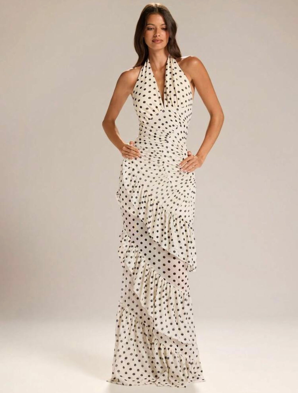 Aralia Polka Dot Halter Maxi Dress