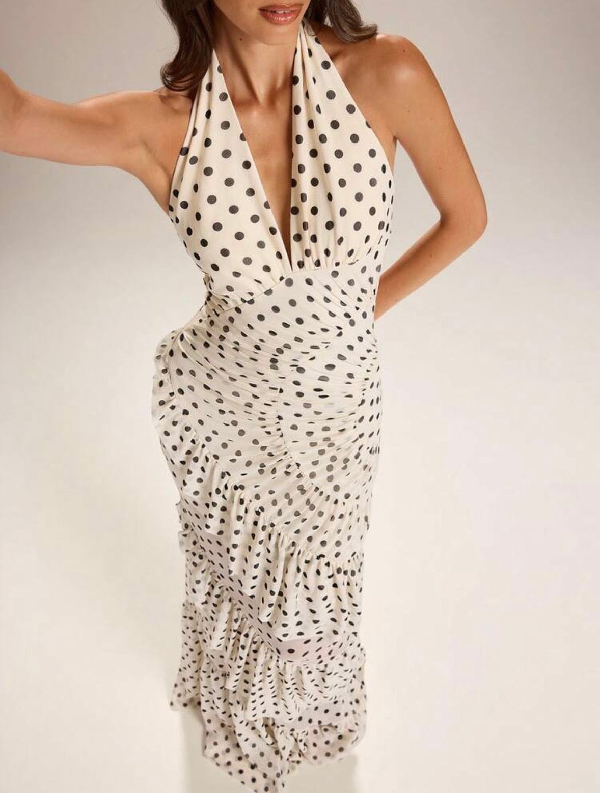 Aralia Polka Dot Halter Maxi Dress